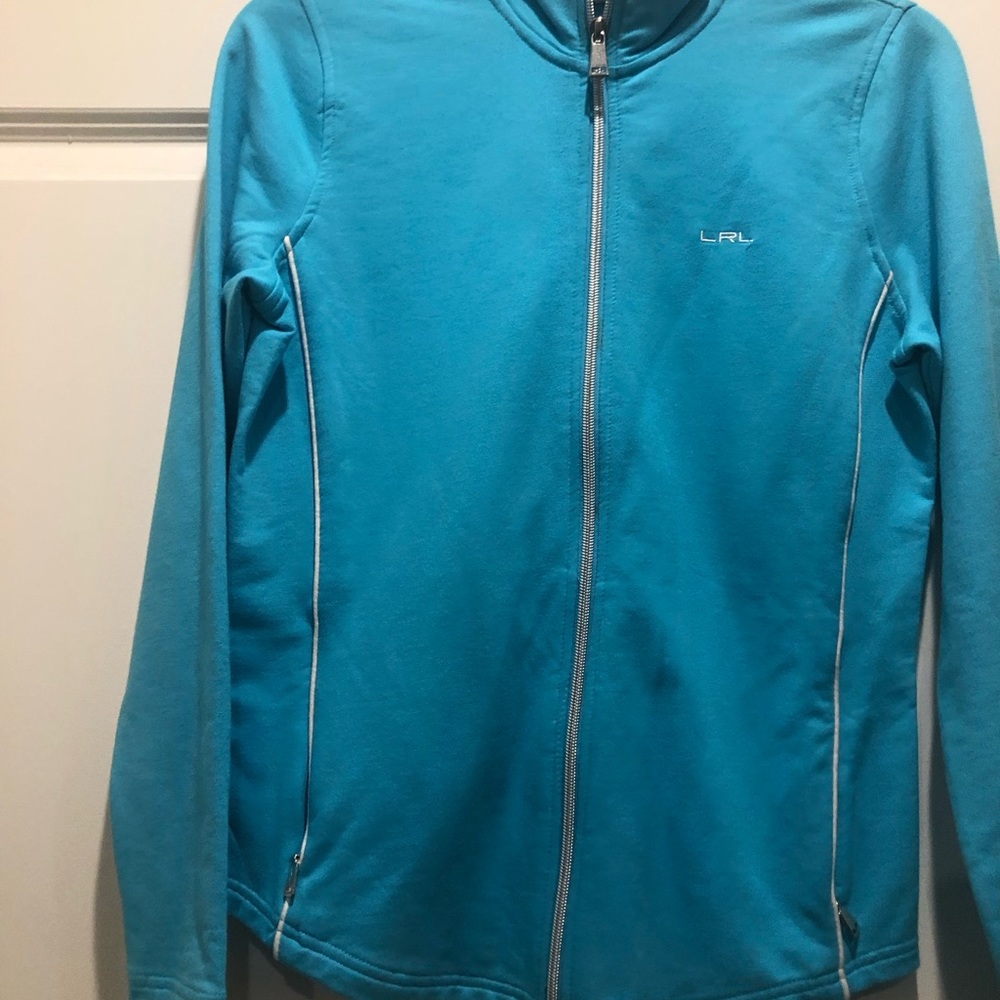 Lauren by Ralph Lauren Zipper top NWOT size-S sky blue - Picture 3 of 7